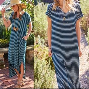 Matilda Jane Set Sail Maxi Dress Womens Size Large Blue Stripe